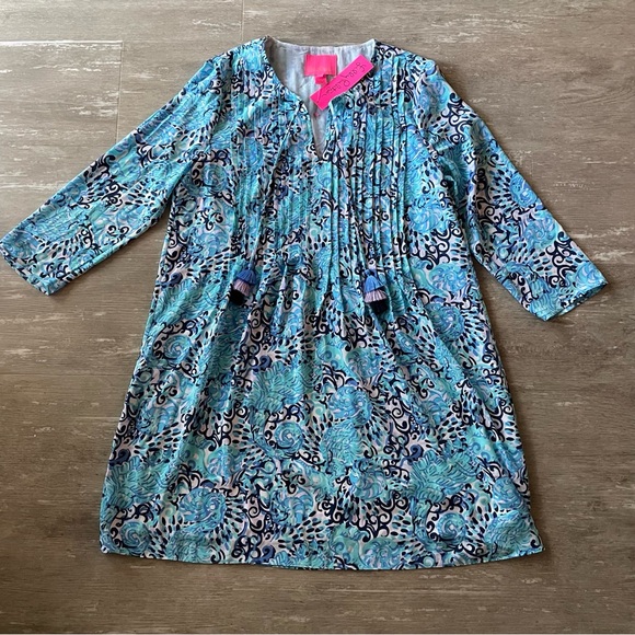 NWT Lilly Pulitzer Marilina Tunic Dress in Light Aqua Spritz (blue and white) - Picture 1 of 9